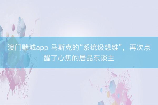 澳门赌城app 马斯克的“系统级想维”，再次点醒了心焦的居品东谈主